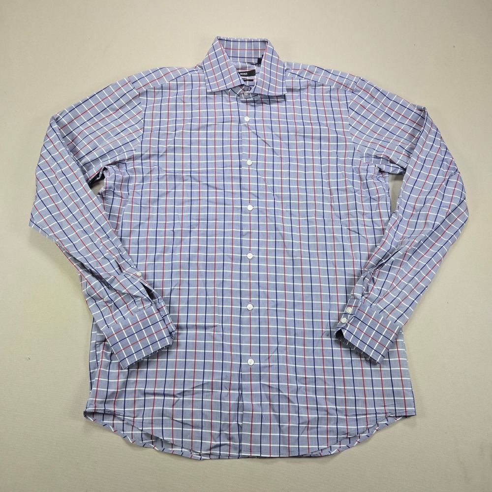 Hugo Boss Shirt Regular Fit Check Plaid Blue Red Mens 15.5 39